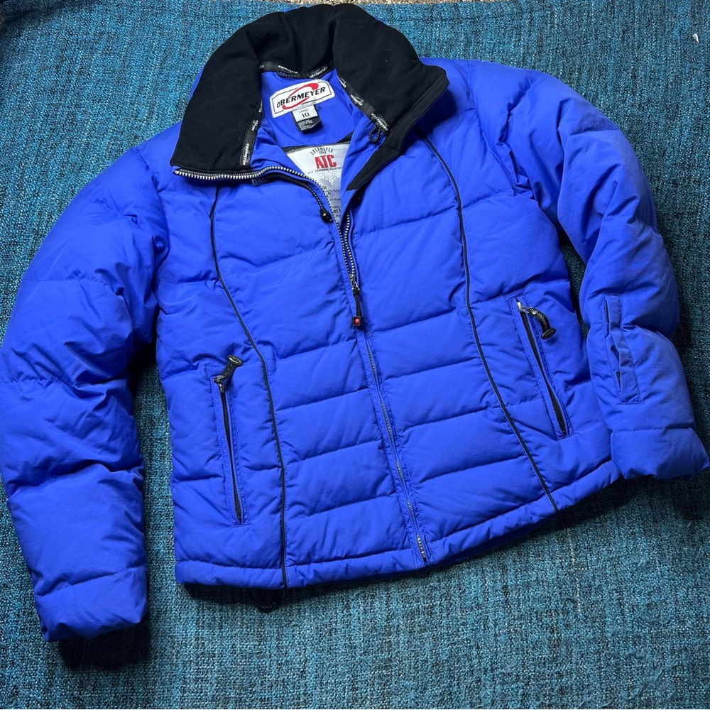 Obermeyer Goose Down Waterproof Snow Jacket in Blue Black